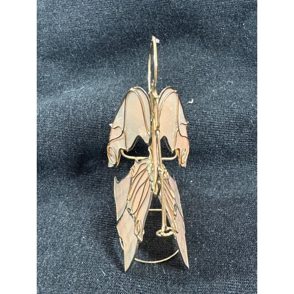 Vintage Iridescent Stained Glass Style Angel Trumpet Figurine Gold Wire Decor